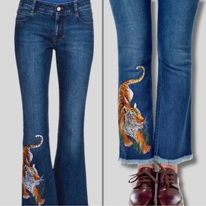 Stella McCartney Runway Tiger Embroidered Flared Jeans Sz. 29